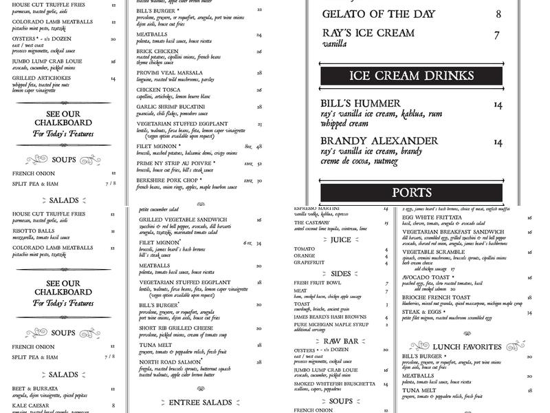 Bill's Menu