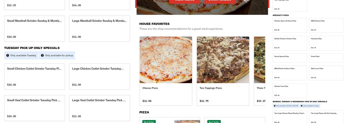 Spencer Pizza Menu