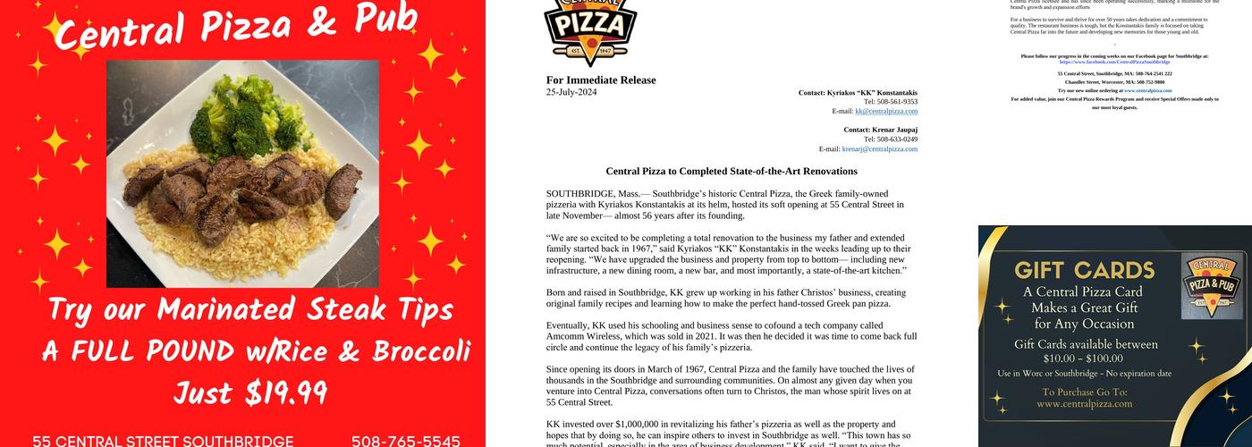 Central Pizza & Pub Menu