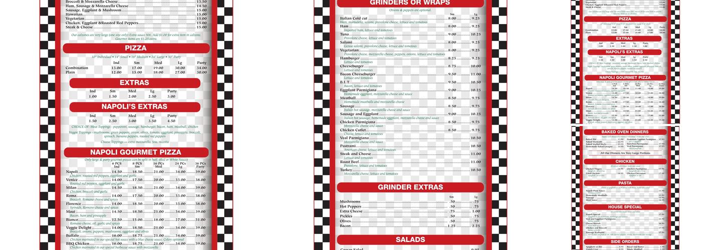 Napoli Pizza III Menu