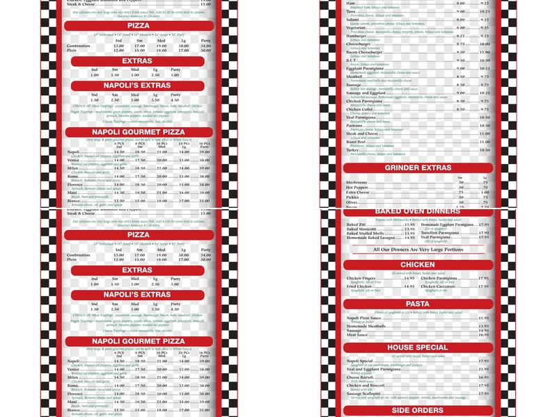 Napoli Pizza III Menu