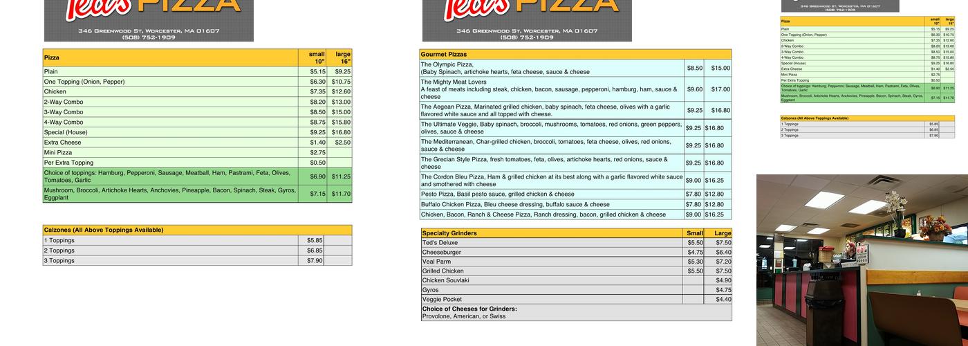 Ted's Pizza Menu