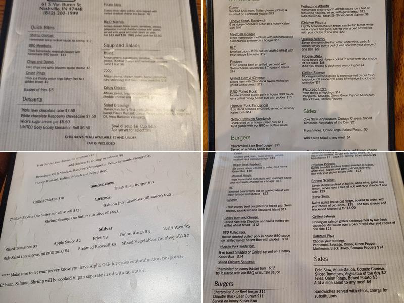 Out Of The Ordinary and Hickory Bar Menu