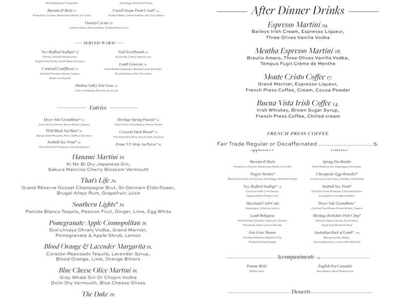 1789 Restaurant & Bar Menu