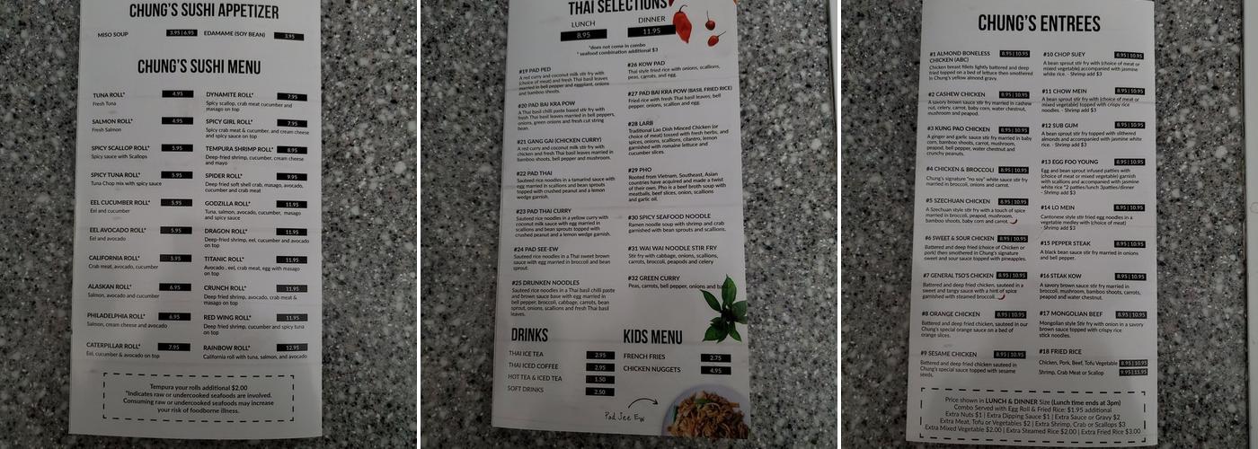 Chungs of Waterford Menu