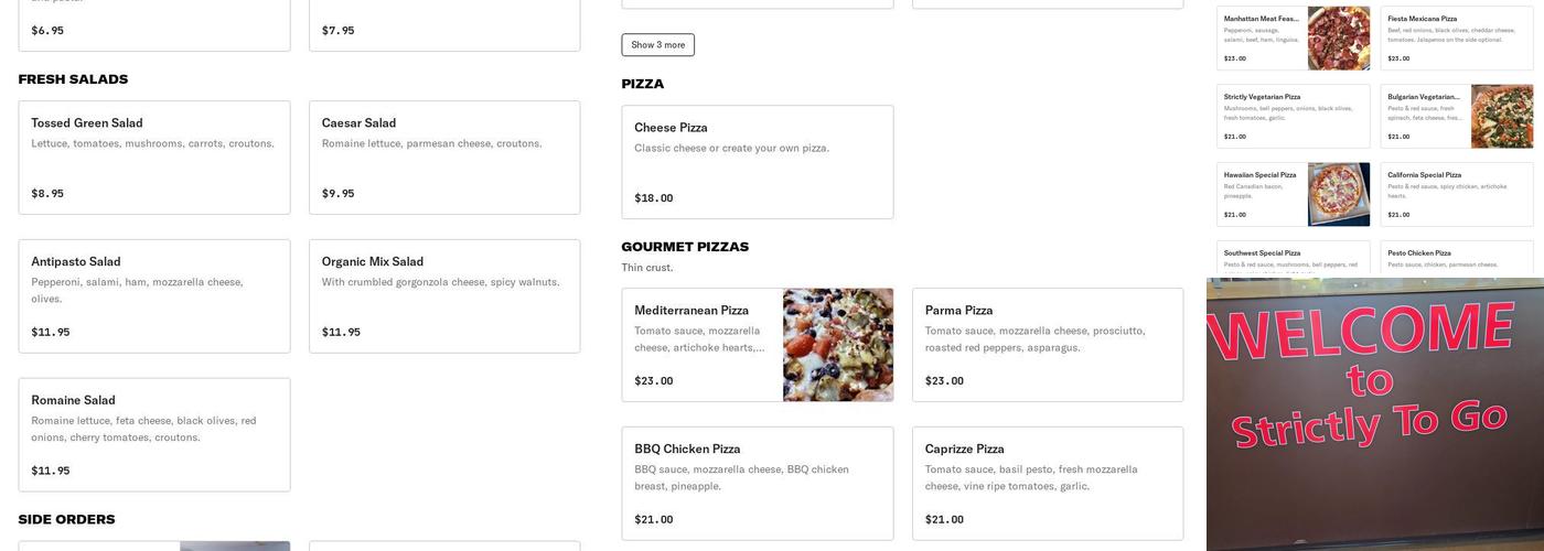 Strictly To Go Pizzeria Menu
