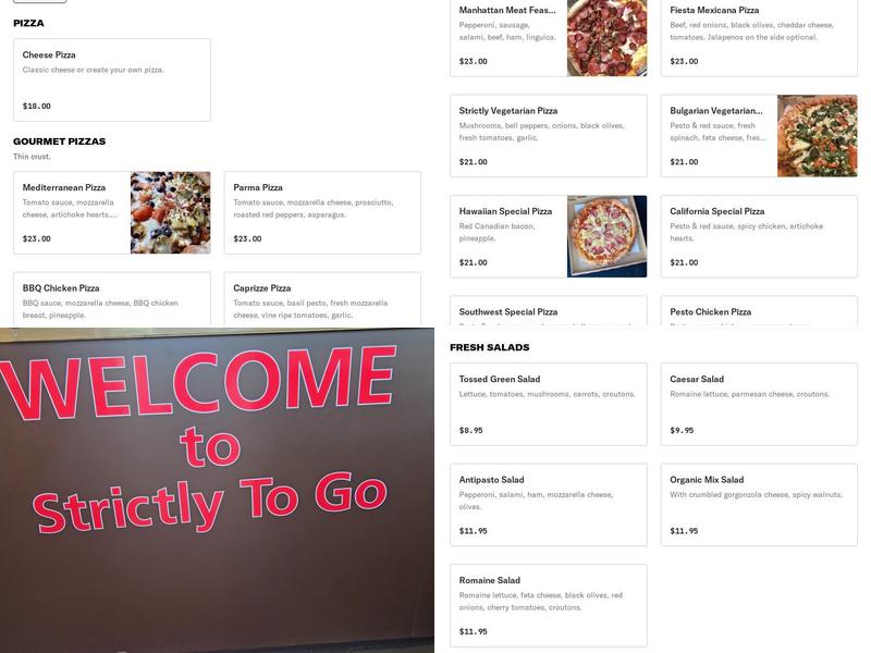 Strictly To Go Pizzeria Menu