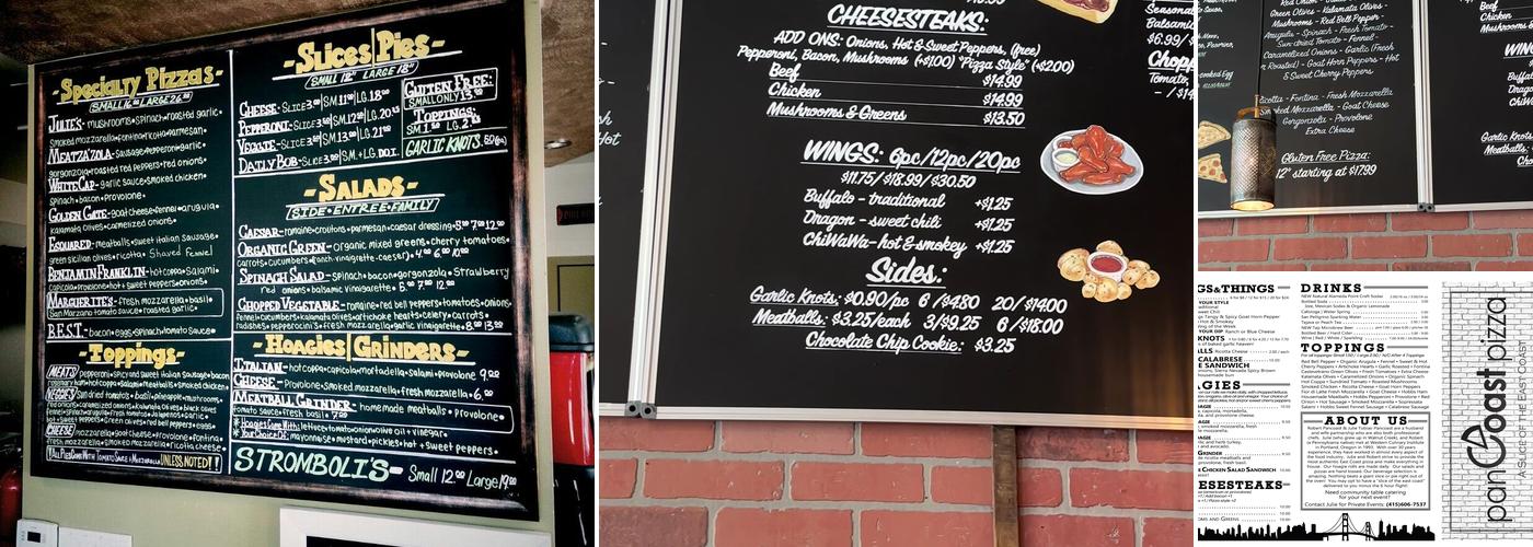 panCoast pizza Menu