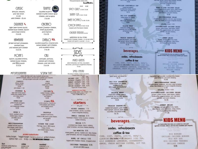 Mona's Burgers & Shakes Menu
