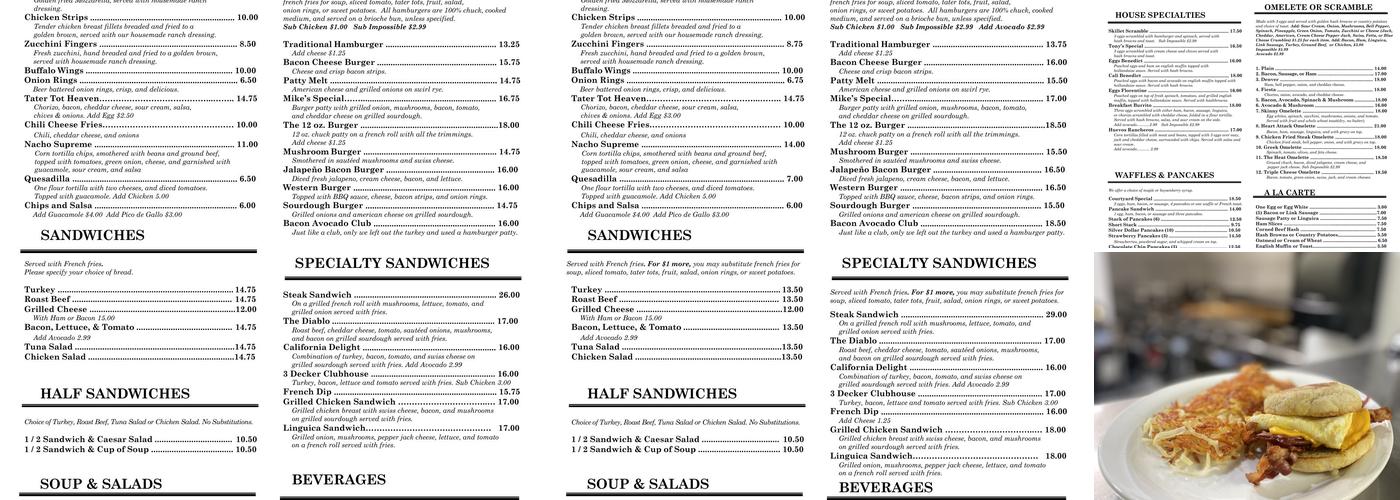 Copper Skillet Courtyard Menu
