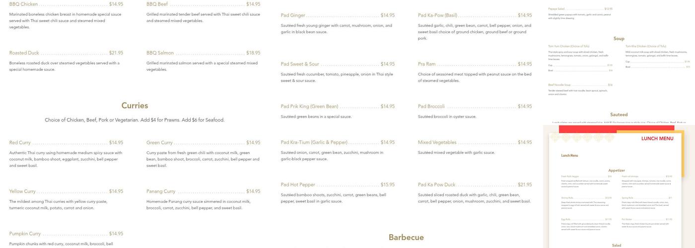 Ginger Thai Restaurant Menu
