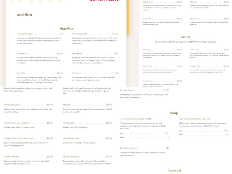 Ginger Thai Restaurant Menu