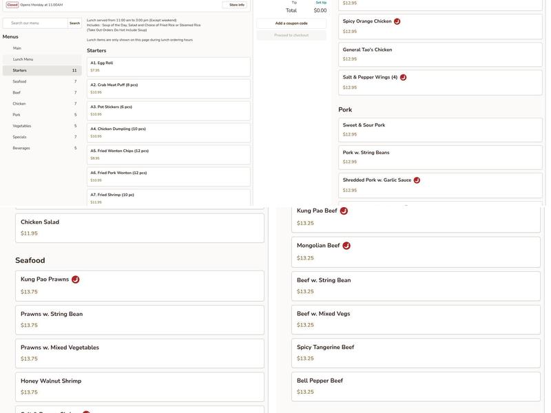 China Chef restaurant Menu