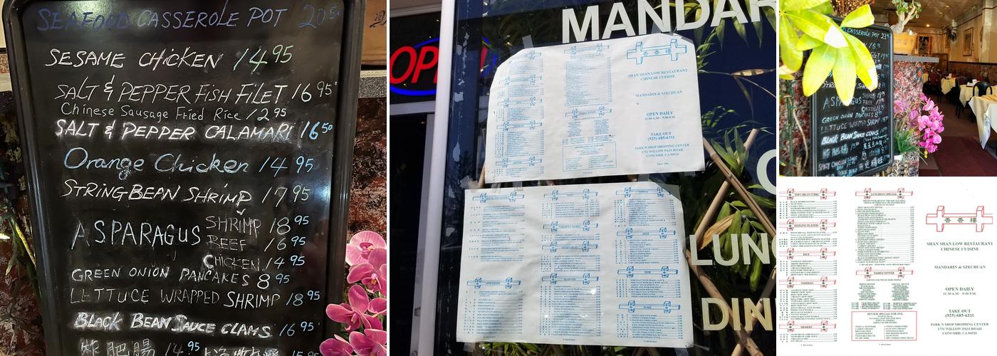 Shan Shan Low Restaurant Menu