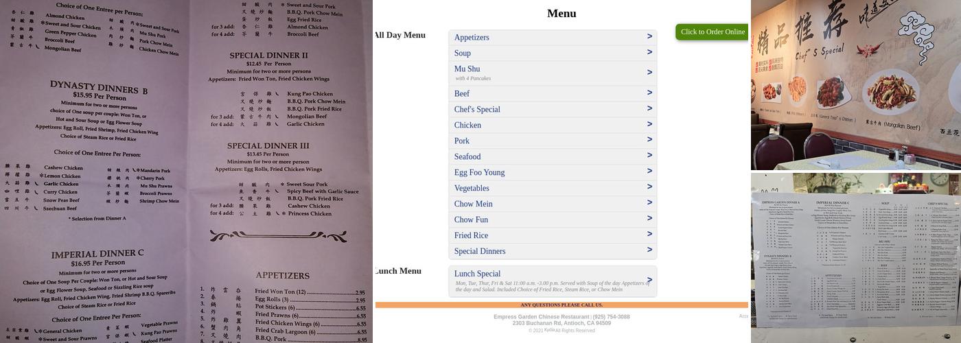 Empress Garden Chinese Restaurant Menu