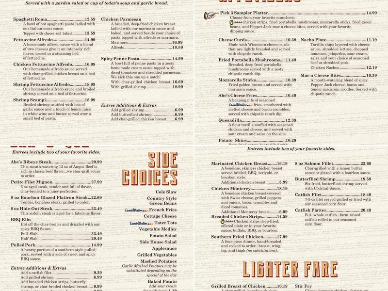 Abe's Hideout & Saloon Menu