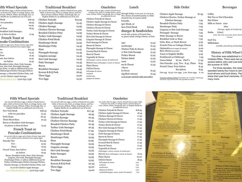 Fifth Wheel Food Menu