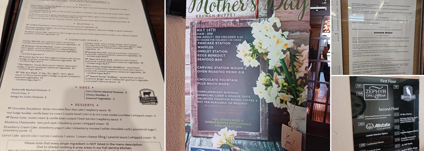 Zephyr Grill & Bar Menu