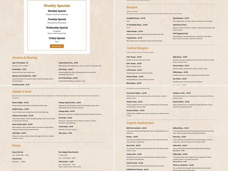 Swingbelly's Menu