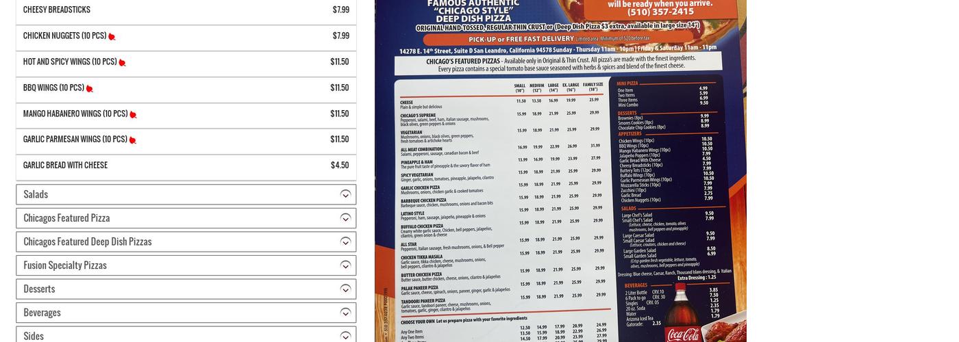 Chicago Pizza Menu