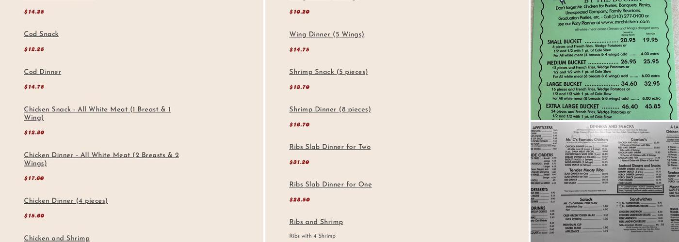 Mr. Chicken Menu