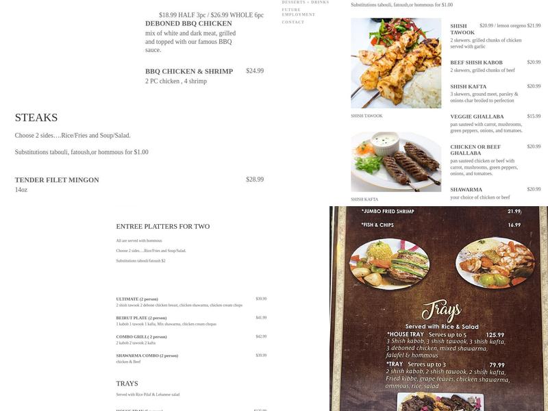 beirut by night restaurant Menu