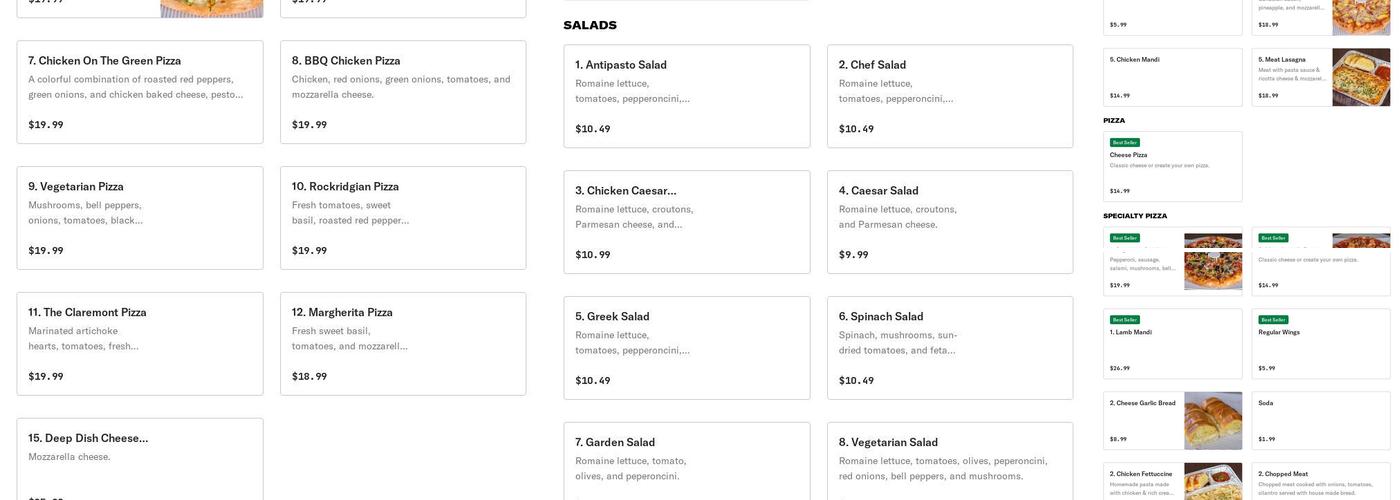 Red Pepper Pizza Menu