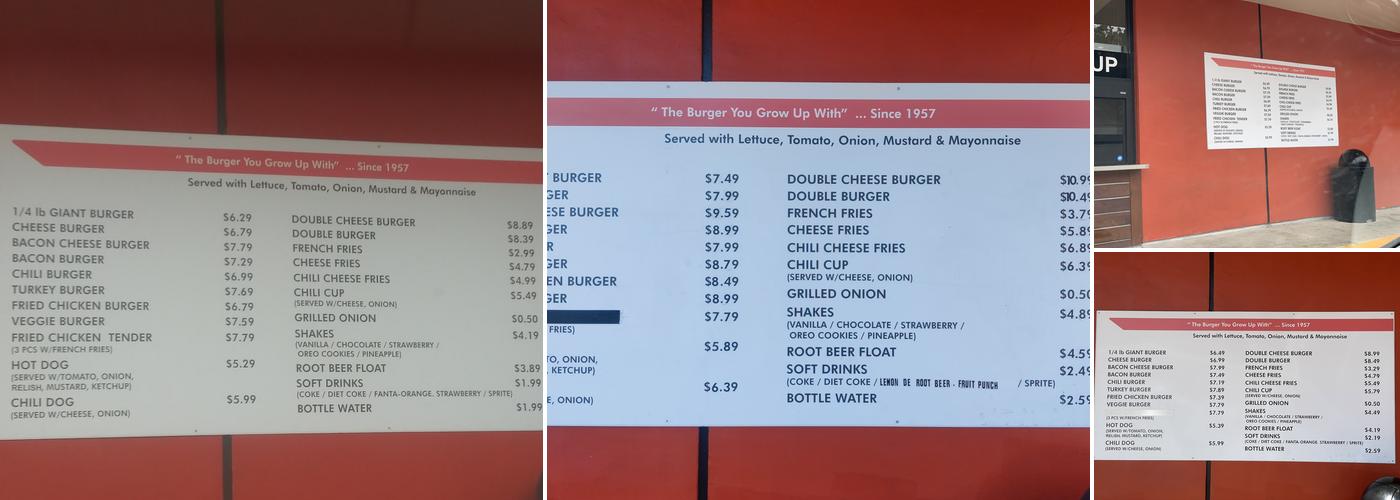 1/4 Giant Burger Menu