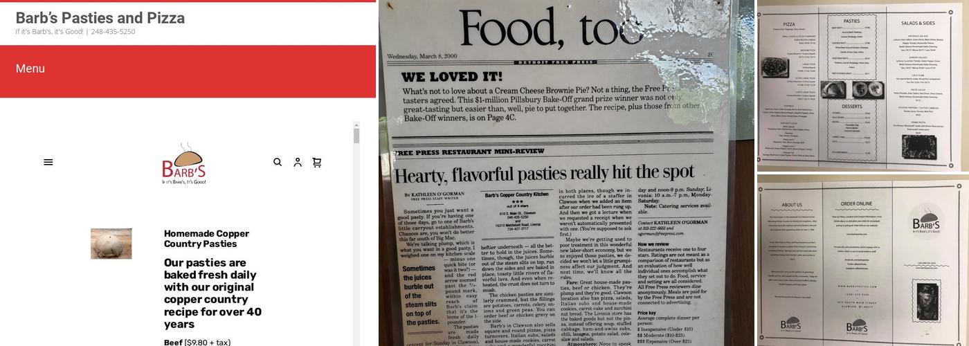 Barb's Pasties & Pizza Menu