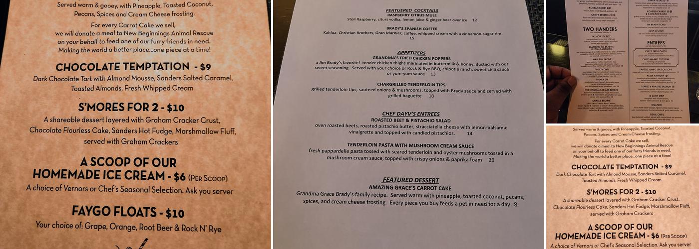 Jim Brady's Detroit Menu