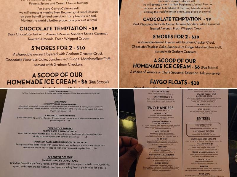Jim Brady's Detroit Menu