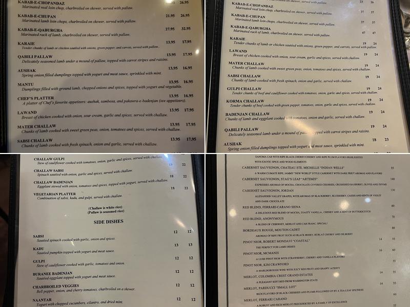 Kabul Afghan Cuisine Menu