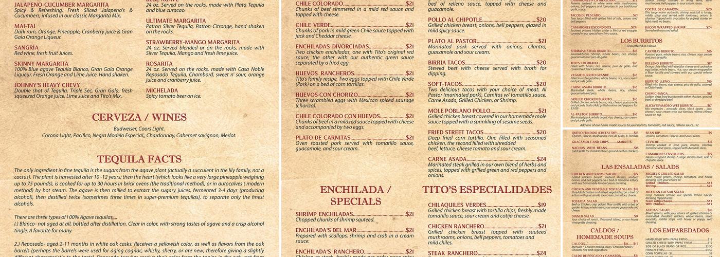 Tito's Menu
