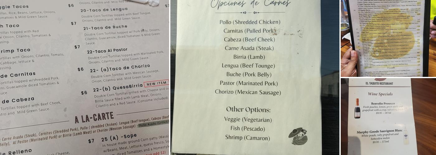 El Taquito Menu