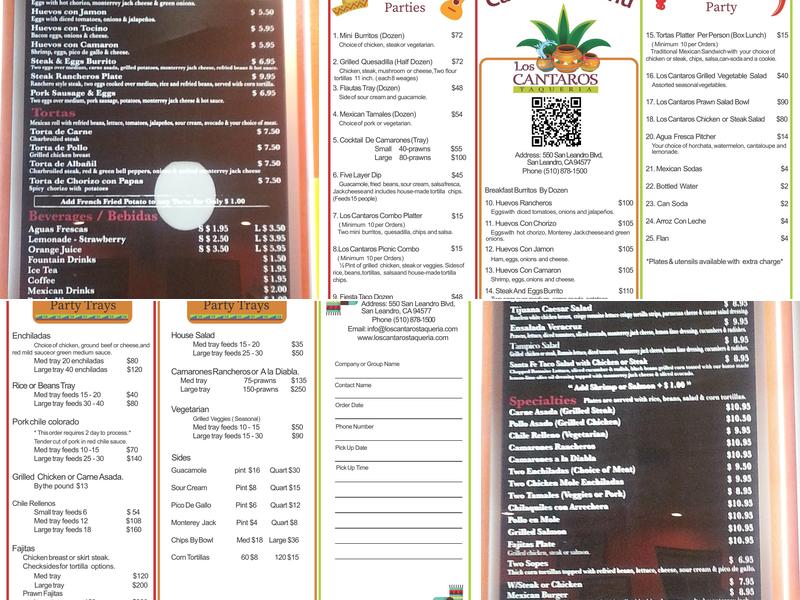 Los Cantaros Taqueria Menu