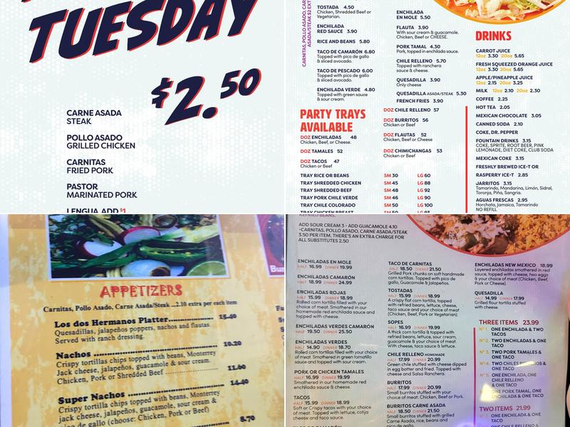 Los Dos Hermanos Menu