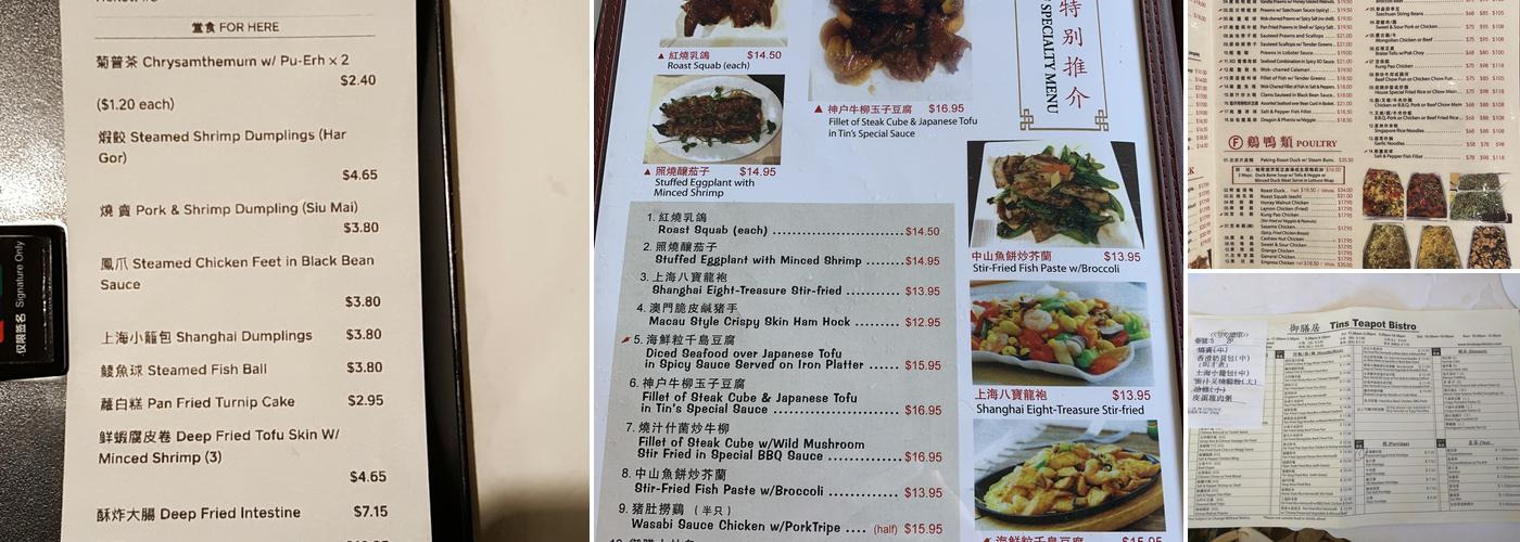 Tin's Teapot Bistro Menu