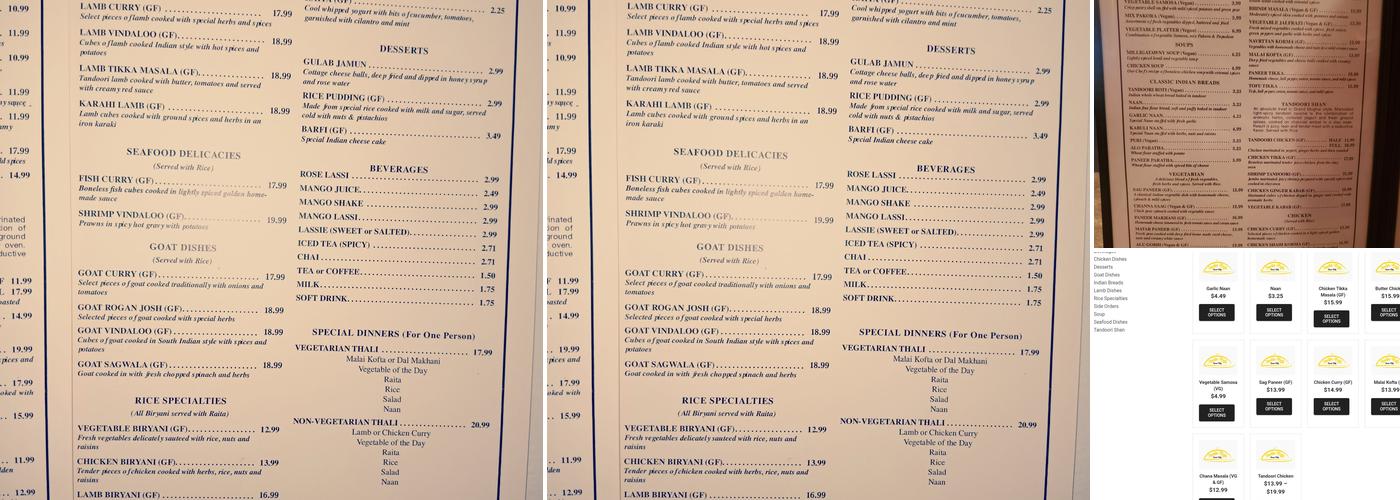 India Cafe Menu