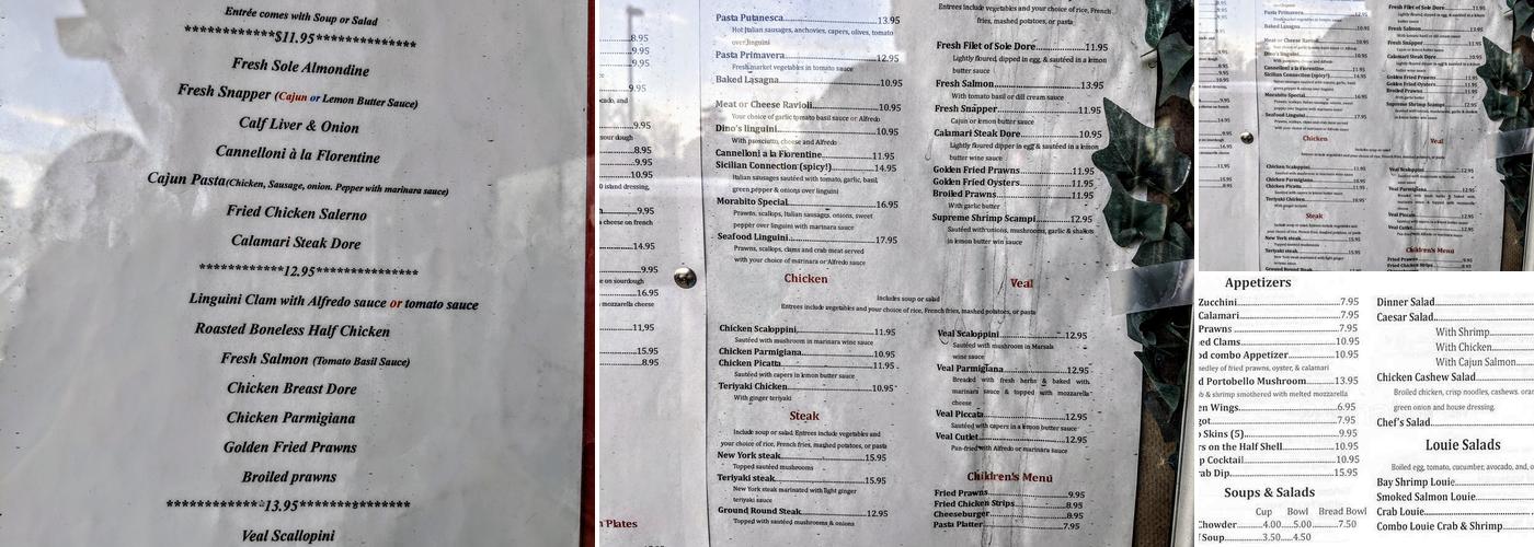 Dino's Restaurant Menu
