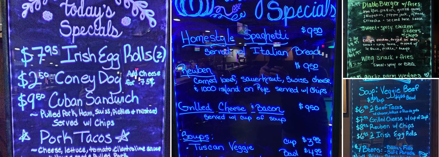 Second Base Pub & Grub Menu