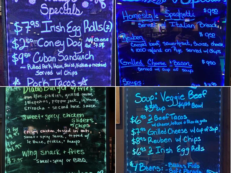 Second Base Pub & Grub Menu