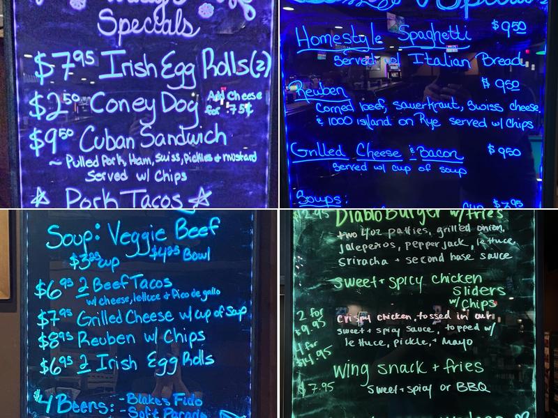 Second Base Pub & Grub Menu