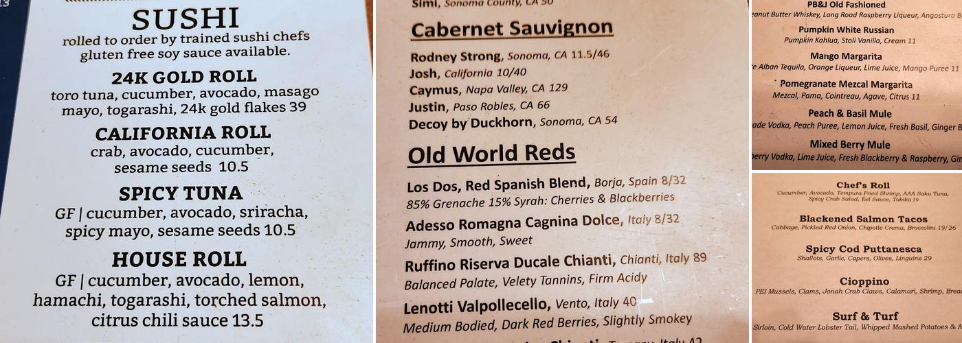 Tom's Oyster Bar Menu