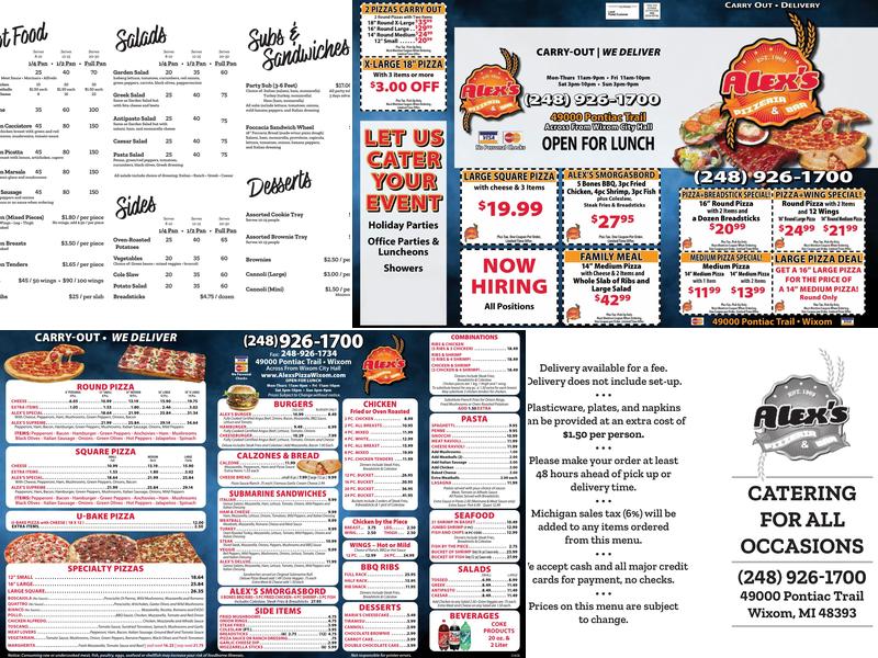 Alex's Pizzeria Menu