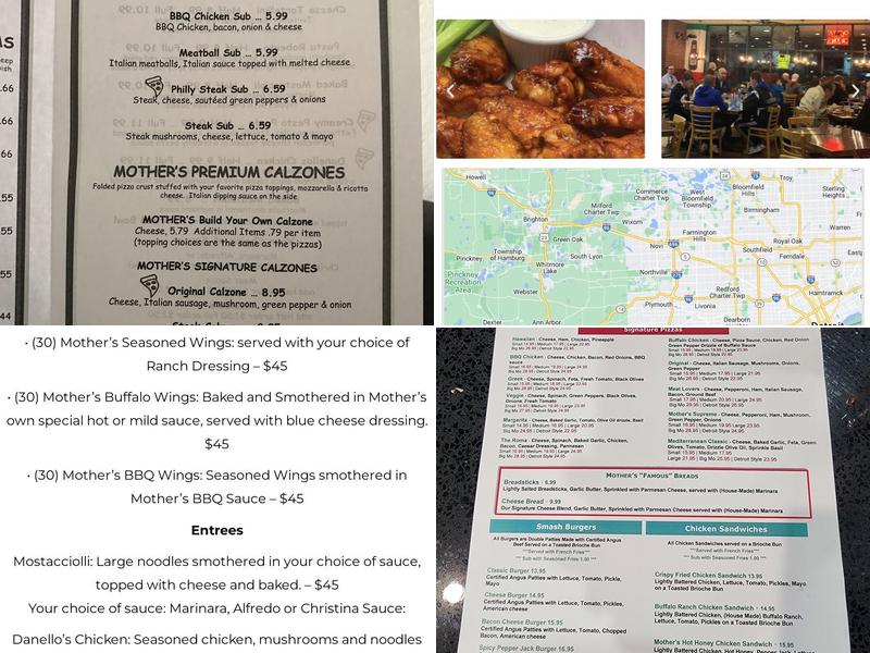 Mothers Pizzeria Menu