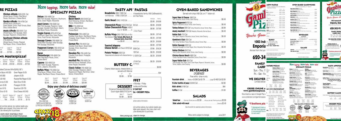 Gambino's Pizza Menu