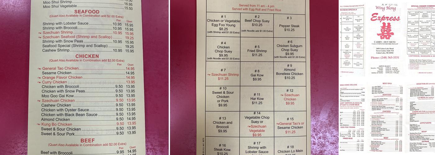 Wing Hong's Express Menu