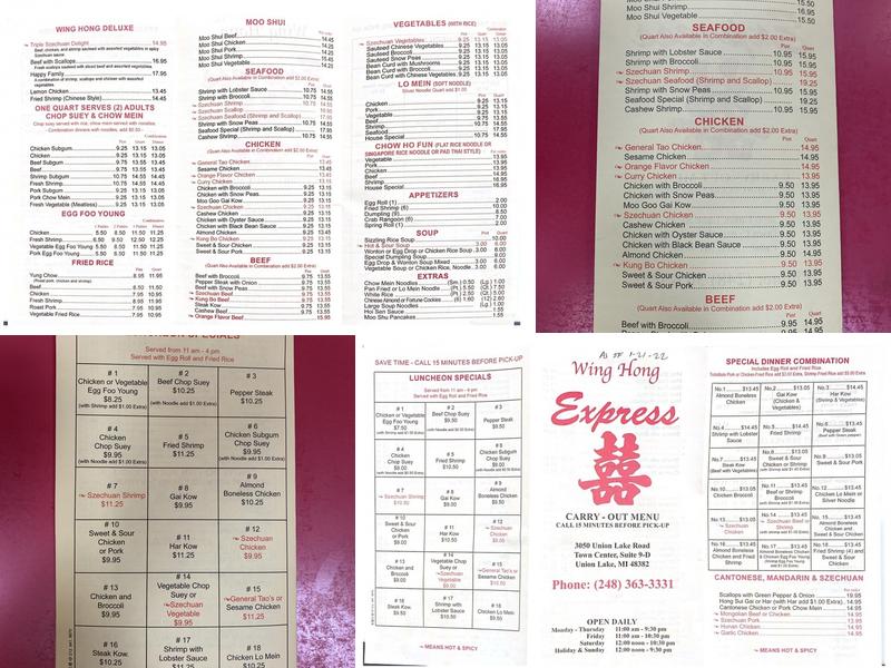 Wing Hong's Express Menu