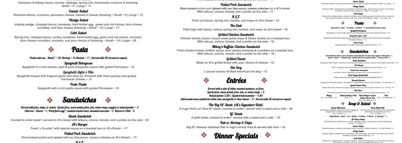 Al’s Place Menu