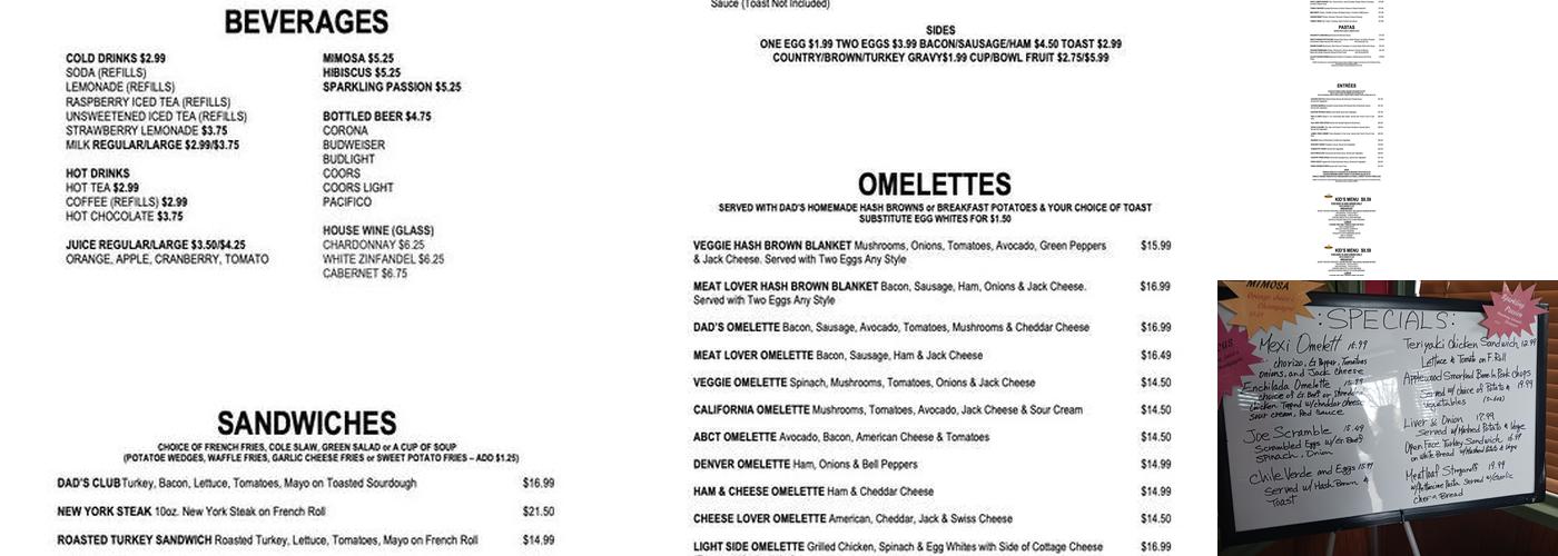 Dad's Cafe Menu